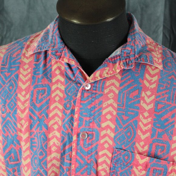 Vintage Button Down shirt - Neon Stripe Tribal Pattern - Men's Extra-Large - Picture 2 of 10